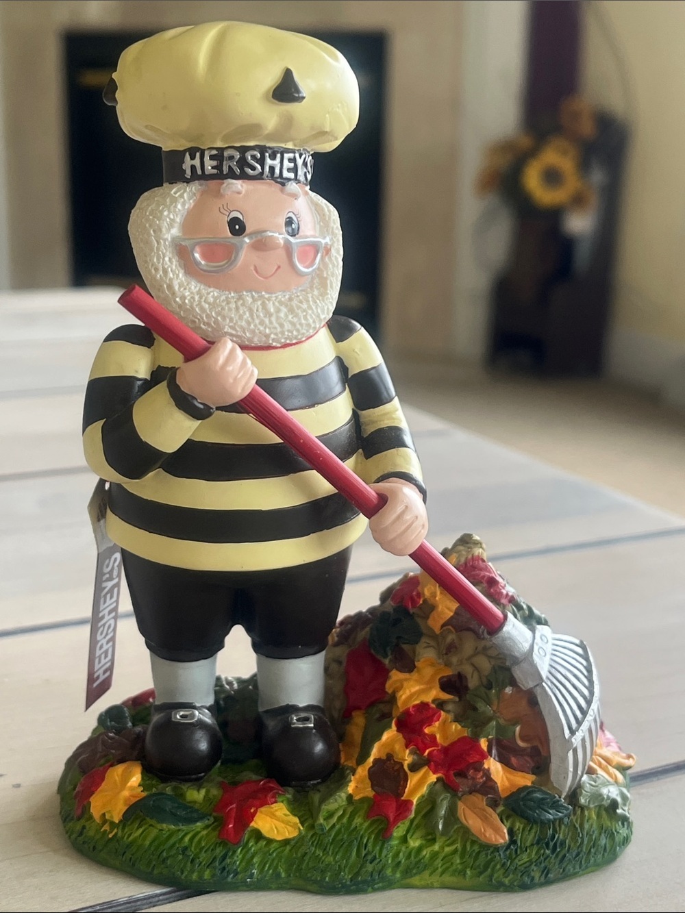 Hershey’s 2003 Happy Fall Elf Raking Leaves Collectible Figurine by Kurt S Adler